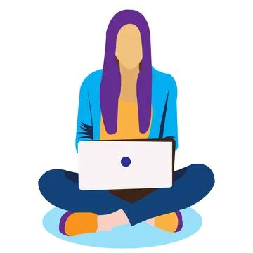 Girl Browsing Internet Flat Vector Character Stock Illustration