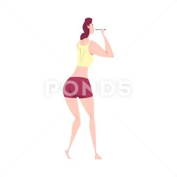 Girl Brushing Her Teeth, Daily Routine Hygienic Procedure Cartoon Vector Stock Illustration