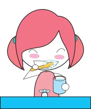 Girl brushing teeth Stock Illustration