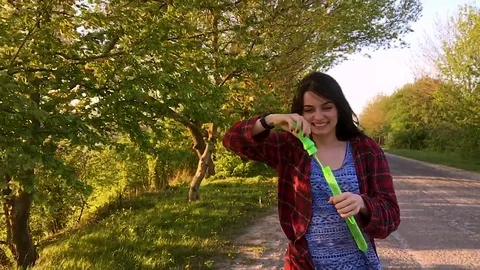 Girl with bubbles Stock Footage 95864271