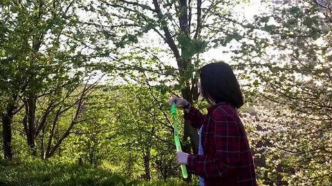 Girl with bubbles Stock Footage 95864284