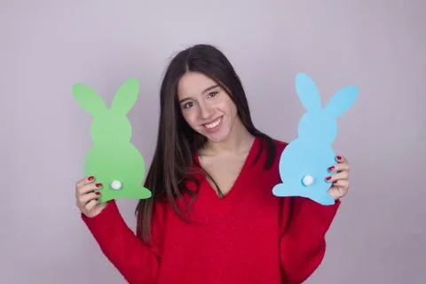 Girl bunny easter time Stock Photos