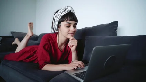 Girl buying via internet Stock Footage 80302807