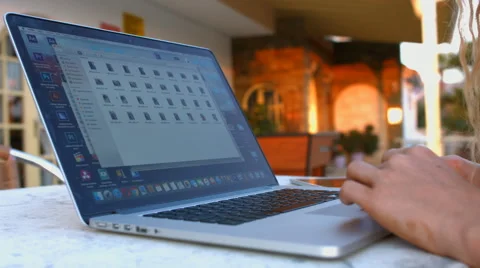 Girl in the cafe with computer. 4K 30fps ProRes (HQ) Stock Footage 66990412