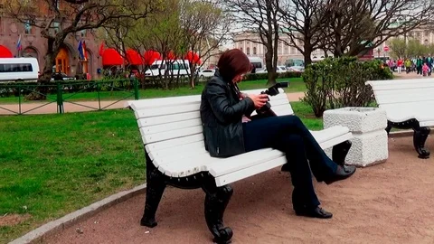 Girl with camera Video stock 75937038