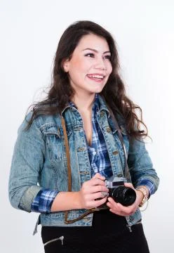 Girl with camera Stock Photos