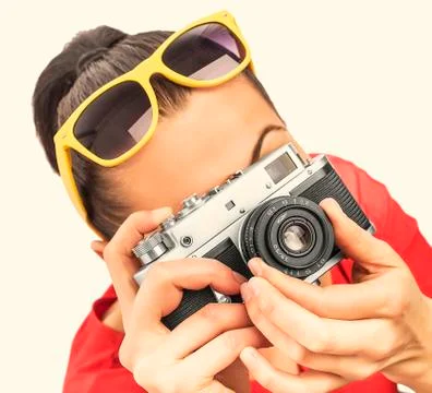 Girl with the camera. Foto stock