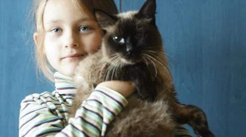 Girl with a cat Stock Footage 29844832