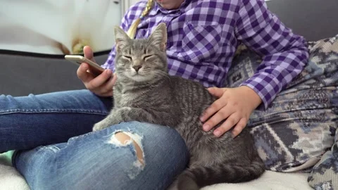 Girl with a cat Stockbeeldmateriaal 238775535