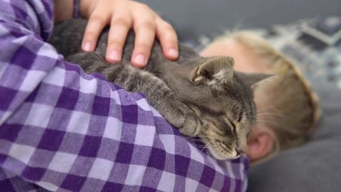 Girl with a cat Stockbeeldmateriaal 238775646