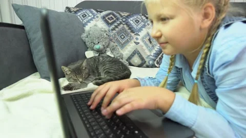 Girl with a cat Stock Footage 238775684