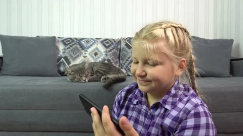 Girl with a cat Stock Footage 238775724