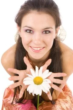 Girl with chamomile Stock Photos
