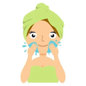 Girl character remove make up. Vector flat cartoon illustration Stock Illustration