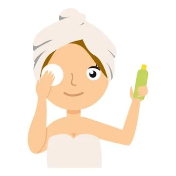 Girl character remove make up. Vector flat cartoon illustration Stock Illustration