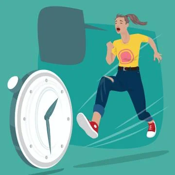 Girl chasing of time clock Stock Illustration