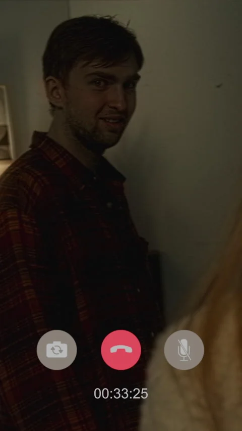 Girl Chatting on Video Call while Creepy Sleepwalking Man Staring at Home Stock Footage 311566319