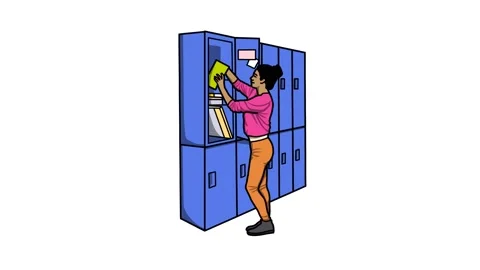Girl checking files on cupboard sketch and 2d animation Stock Footage 209315778