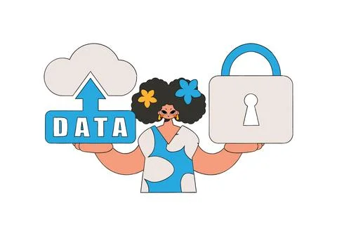 Girl with cloud and locked data. Stock Illustration