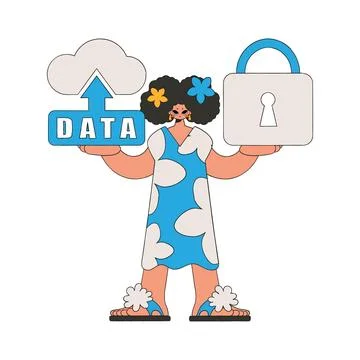 Girl with cloud and locked storage. Stock Illustration