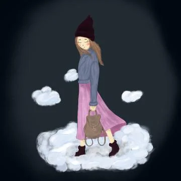 Girl on the cloud Stock Illustration
