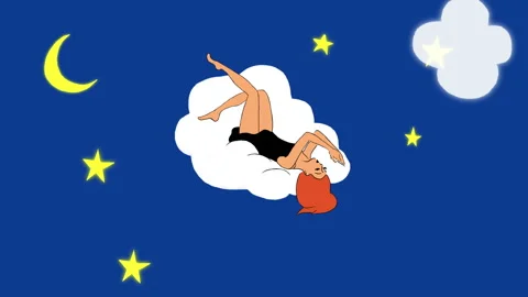 Girl on a cloud at night Stock Footage 141764868
