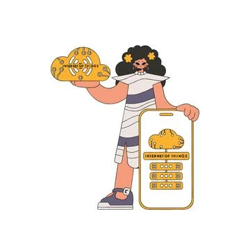 Girl with cloud server and IoT for data storage Stock Illustration