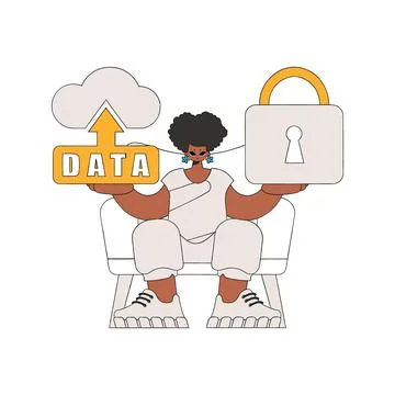 Girl with cloud storage and lockbox Stock Illustration