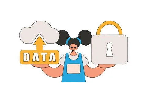 Girl with cloud storage, keeping secrets safe with a padlock. Stock Illustration