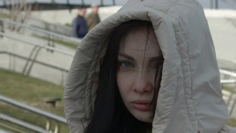 The girl in the cold wind Stock Footage 74638447