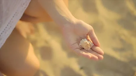 Girl collects shells Stock Footage 10843759