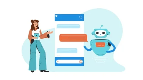 A girl communicates with a robot with artificial intelligence in a messenger Stock Footage 312282418