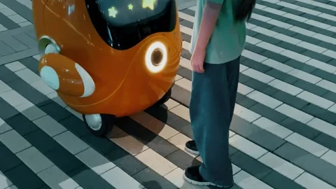 Girl communicates with robot machine Stock Footage 219312498