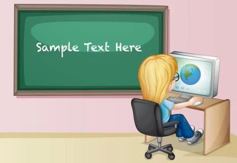 Girl at computer Illustrazione stock