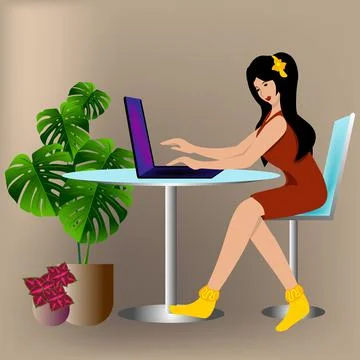 Girl with a computer Stock Illustration