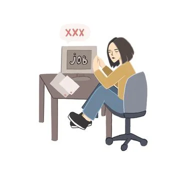 Girl at the computer, no work flat illustration Illustrazione stock