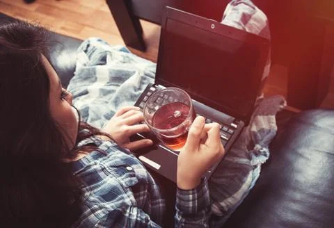 Girl with computer Foto stock