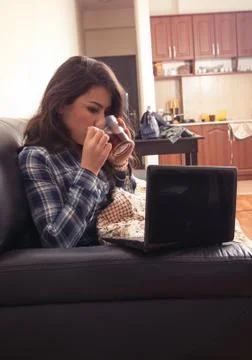 Girl with computer Stock Photos