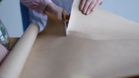 Girl cuts paper with scissors Stock Footage 86534663
