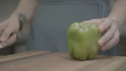 Girl cutting pepper Stock Footage 88614944