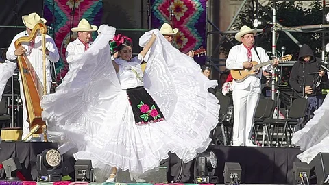 A girl dancer performs folkloric dance of Veracruz Stock Footage 99501137