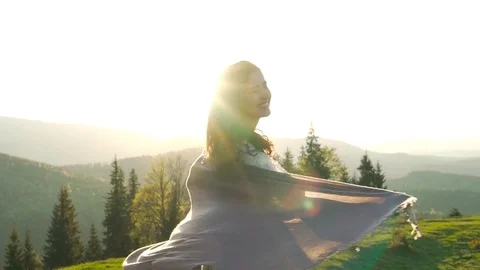Girl dancing on the background of mountains Stock Footage 76248979