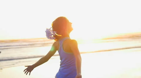 Girl dancing on beach. Stock Footage 45432971