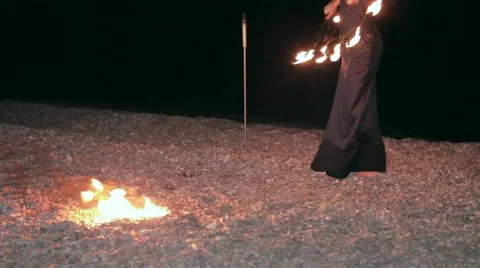 Girl dancing with fire fan Stock-Footage 55301009