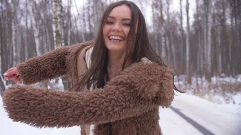 Girl Dancing in Front of the Camera. Slowmotion Stock Footage 163466201