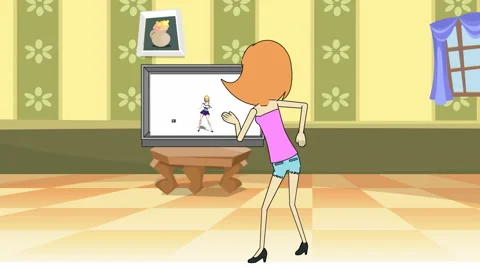 Girl Dancing in Front of TV:  Looping Stock Footage 46410262