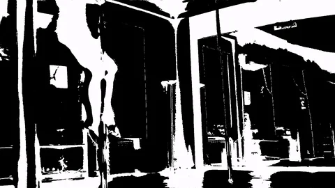 Girl Dancing On The Pole With An Drawing Effect On The Front View Video stock 90080729