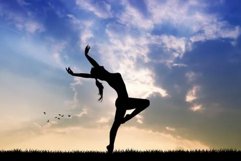 Girl dancing at sunset イラスト素材