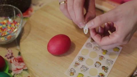 Girl decorates Easter eggs.Close-up Stock-Footage 76649485