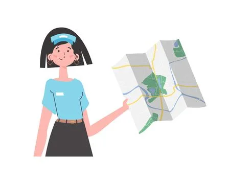 Girl delivery operator with a map in her hands. The character is depicted to  イラスト素材